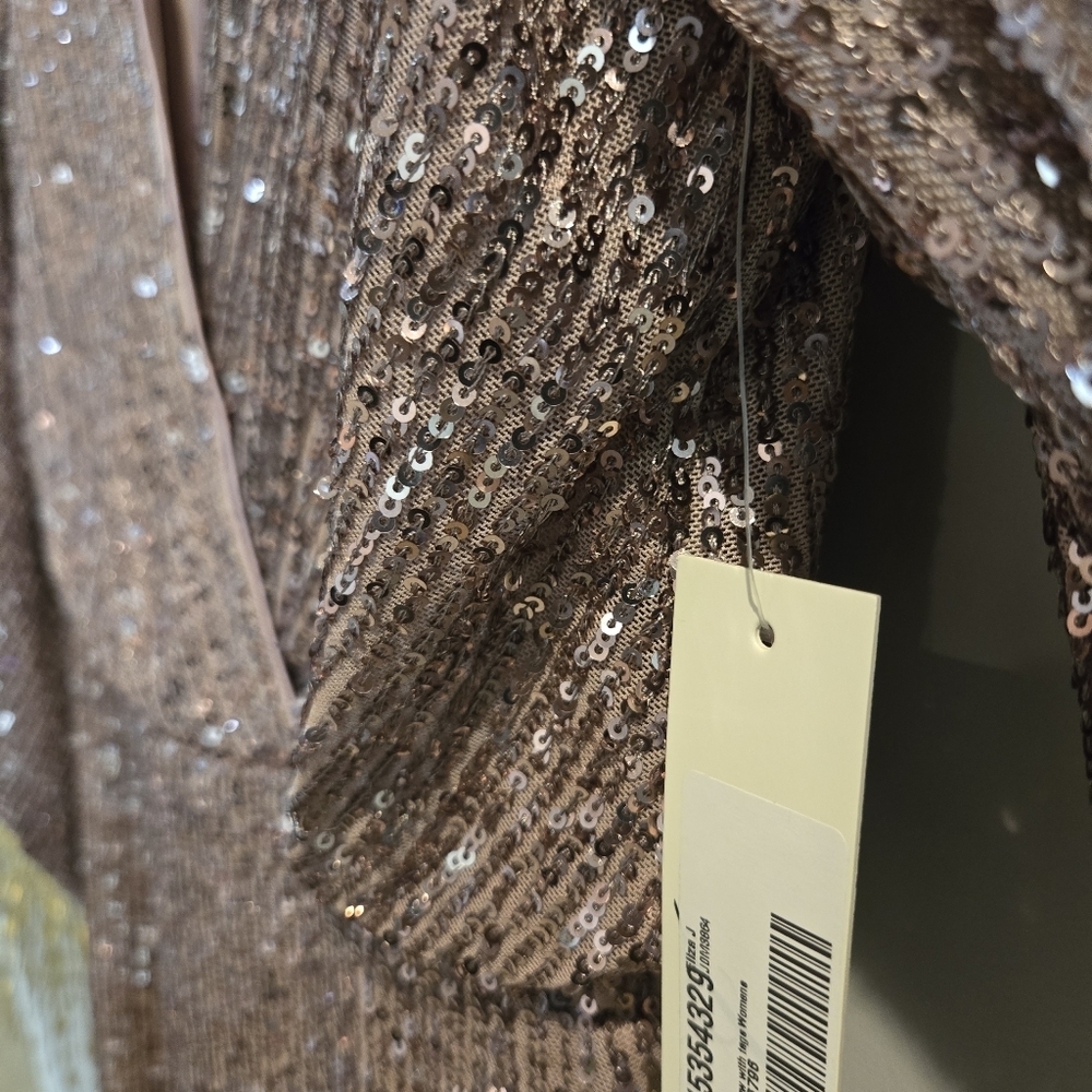 Eliza J Sequin V-Neck Cocktail Mini Dress/ Sheath - Rose Gold/Baloon Sleeves NWT - Picture 10 of 16